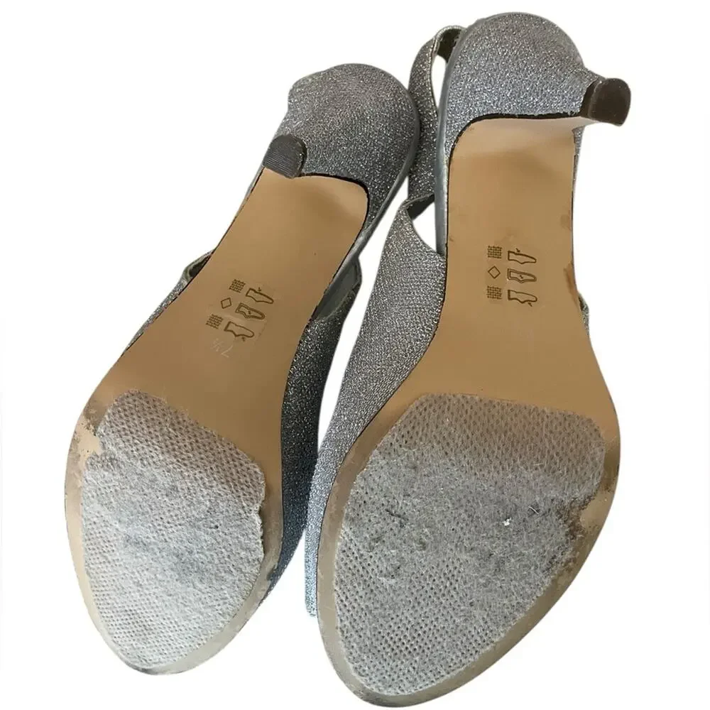 Call it Spring Women's Heels Silver Glitter Formal Peep-Toe Slingback Size 7.5
